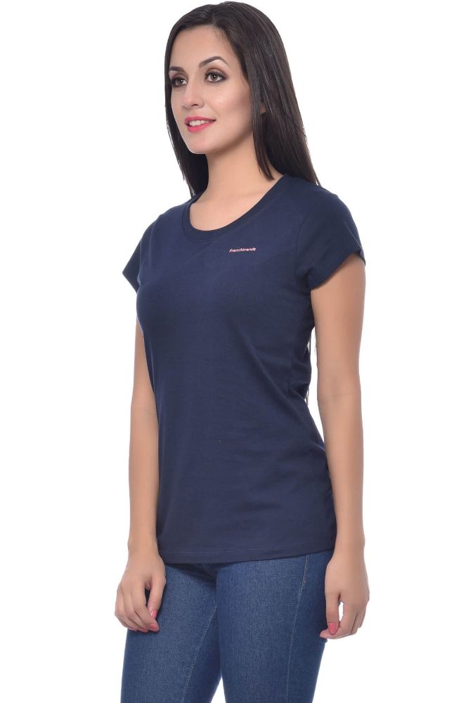 Picture of Frenchtrendz Cotton Navy Round Neck Half Sleeve Medium Length T-Shirt
