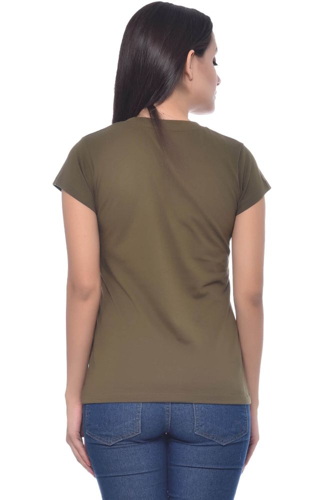 Picture of Frenchtrendz Cotton Olive Round Neck Half Sleeve Medium Length T-Shirt