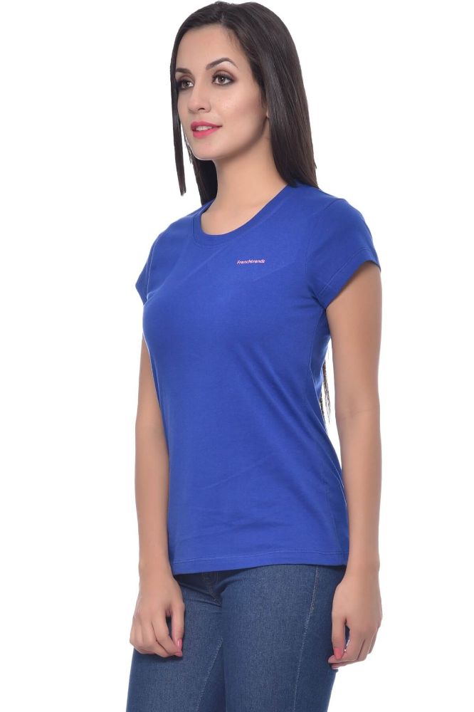 Picture of Frenchtrendz Cotton Ink Blue Round Neck Half Sleeve Medium Length T-Shirt