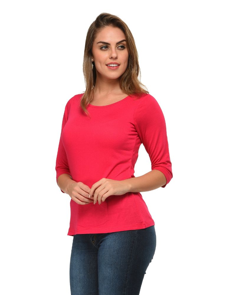 Picture of Frenchtrendz Viscose Swe Pink Bateu Neck 3/4 Sleeve Top