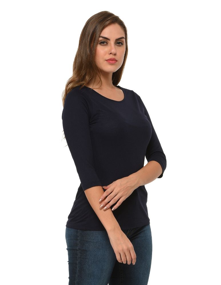 Picture of Frenchtrendz Viscose Navy Bateu Neck 3/4 Sleeve Top