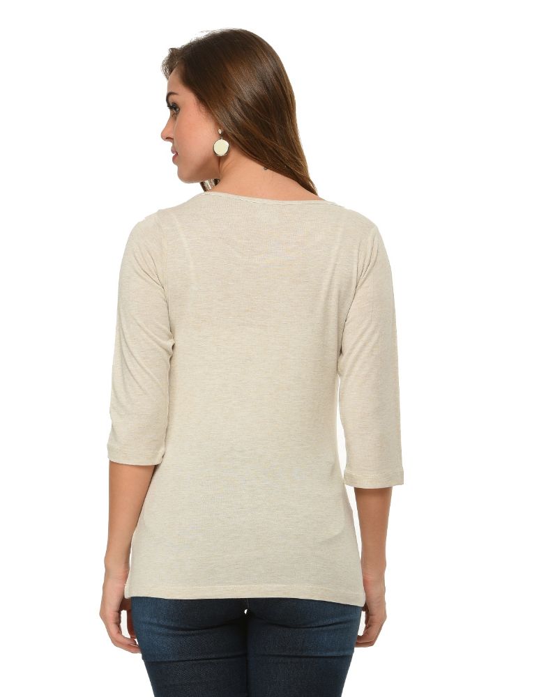 Picture of Frenchtrendz Viscose Oatmeal Bateu Neck 3/4 Sleeve Top