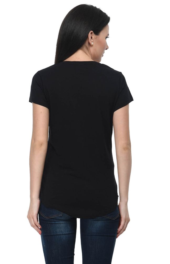 Picture of Frenchtrendz Cotton Slub Black V-Neck short Sleeve Long Length Top