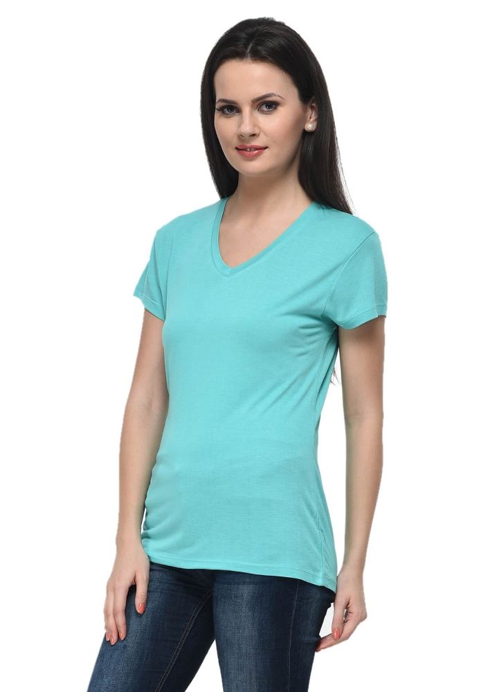 Picture of Frenchtrendz Viscose Turq V-Neck short Sleeve Medium Length Top