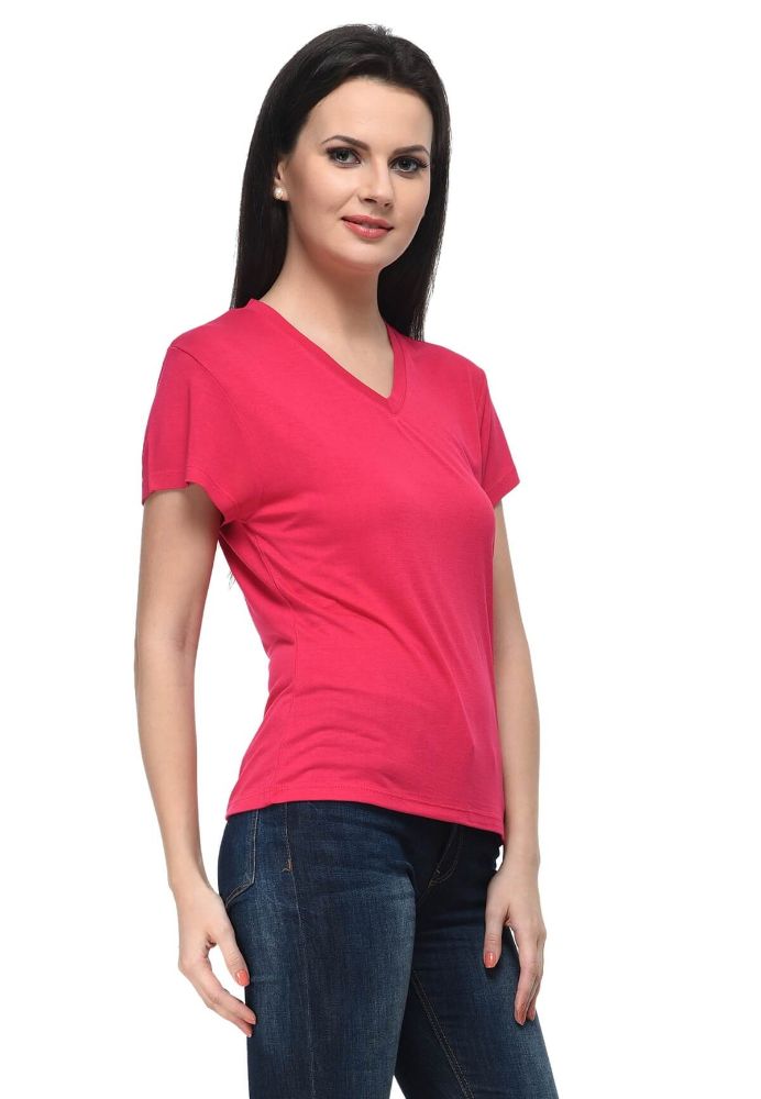 Picture of Frenchtrendz Viscose Pink V-Neck Half Sleeve Short Length Tops
