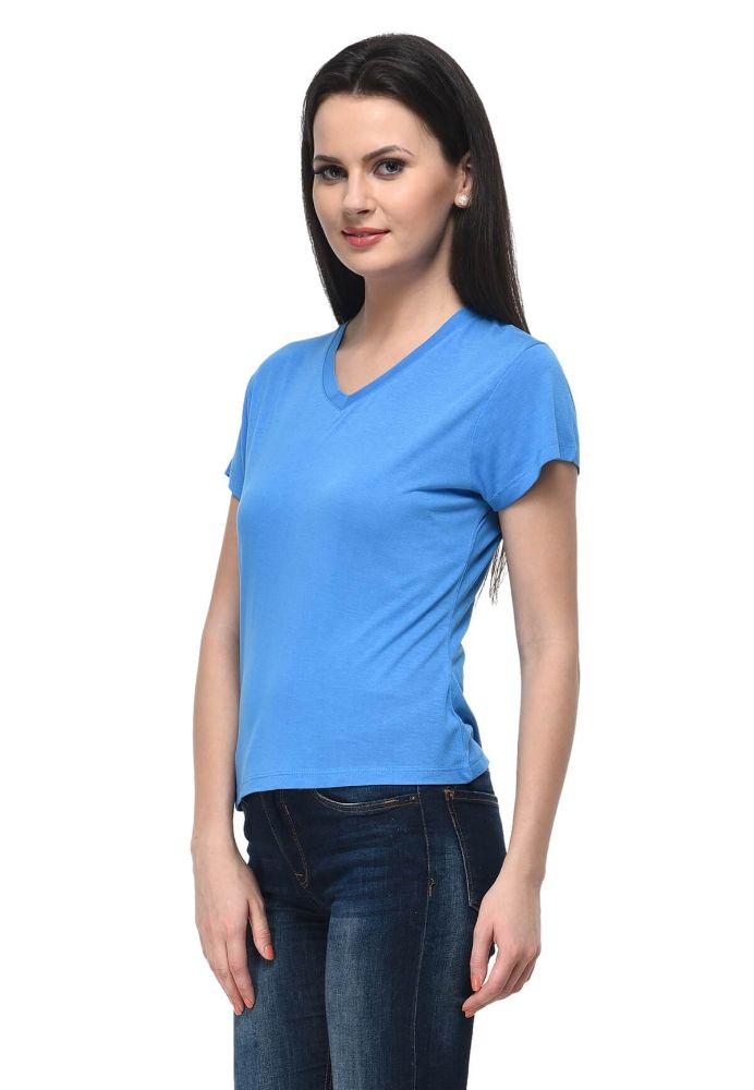 Picture of Frenchtrendz Viscose Blue V-Neck Half Sleeve Short Length Tops