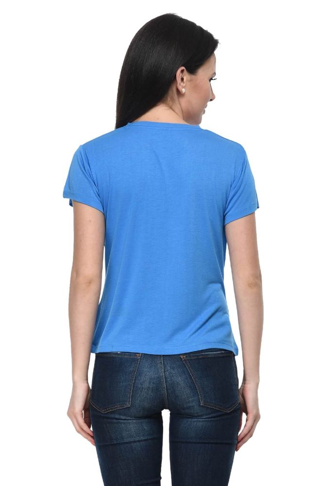 Picture of Frenchtrendz Viscose Blue V-Neck Half Sleeve Short Length Tops
