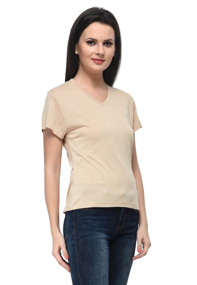 Picture of Frenchtrendz Viscose Skin V-Neck Half Sleeve Short Length Tops