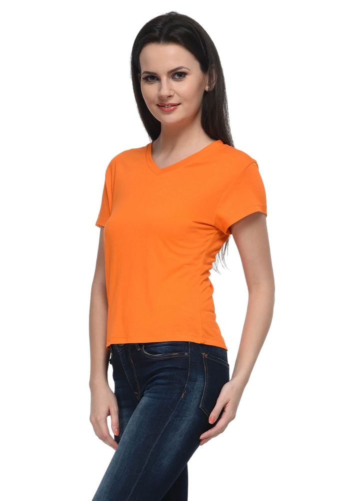 Picture of Frenchtrendz Viscose Orange V-Neck Half Sleeve Short Length Top
