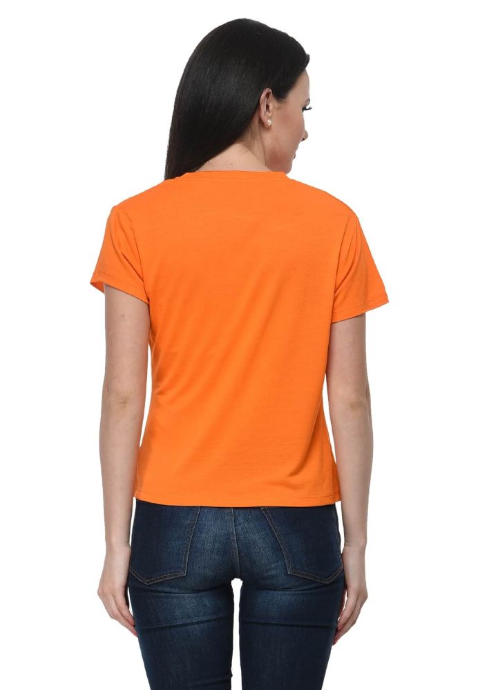 Picture of Frenchtrendz Viscose Orange V-Neck Half Sleeve Short Length Tops