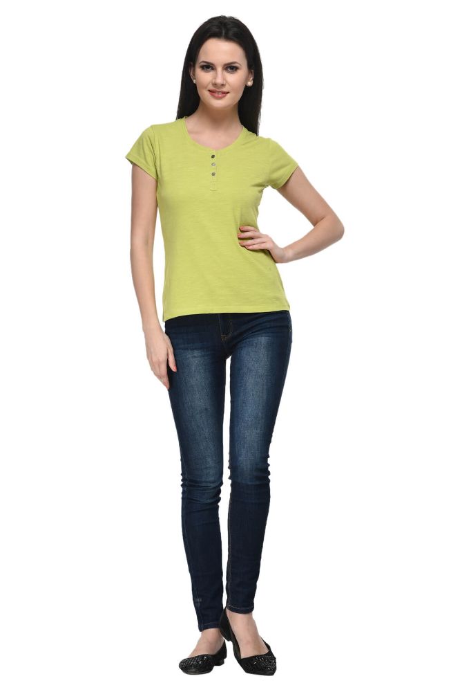 Picture of Frenchtrendz Cotton Slub Lime Henley neck short Sleeve Top
