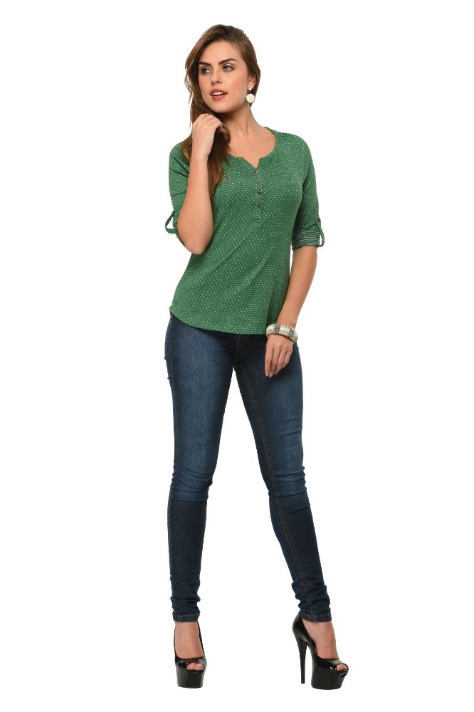 Picture of Frenchtrendz Cotton Poly Dark Green Raglan 3/4 Sleeve Top