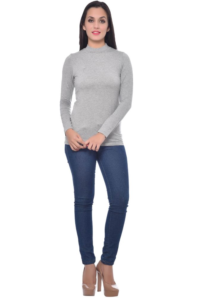 Picture of Frenchtrendz Viscose Spandex Grey Highneck Full Sleeve T-Shirt