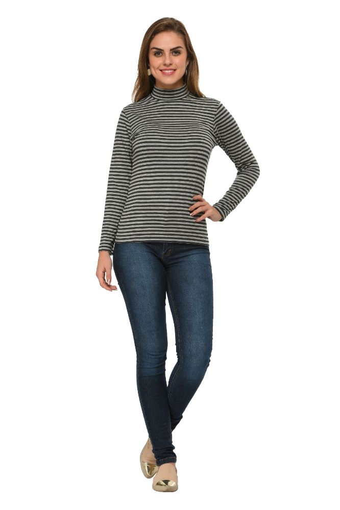 Picture of Frenchtrendz Viscose Spandex Grey Charcoal Highneck Full Sleeve T-Shirt
