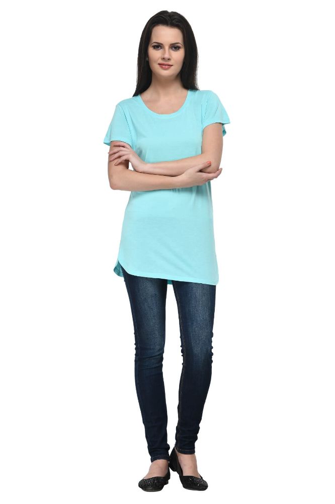 Picture of Frenchtrendz Viscose Aqua Round Neck Long Length short Sleeve Top