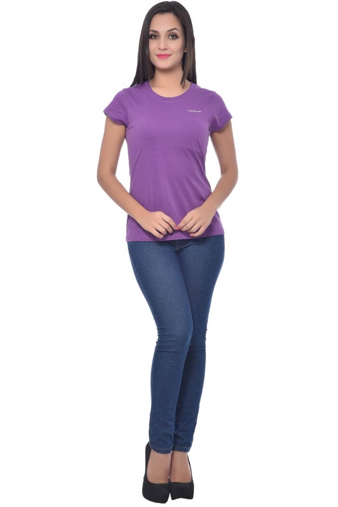 Picture of Frenchtrendz Cotton Purple Round Neck Half Sleeve Medium Length T-Shirt