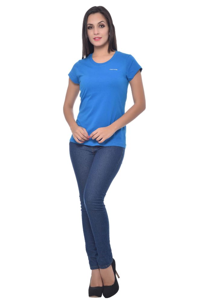 Picture of Frenchtrendz Cotton Blue Round Neck Half Sleeve Medium Length T-Shirt