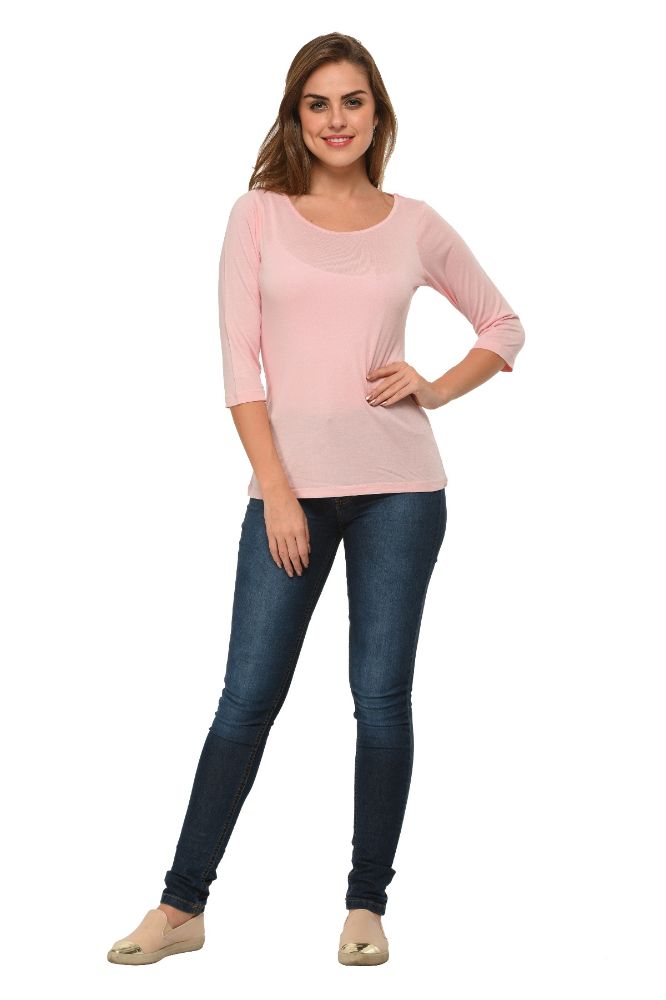 Picture of Frenchtrendz Viscose Baby Pink Bateu Neck 3/4 Sleeve Top