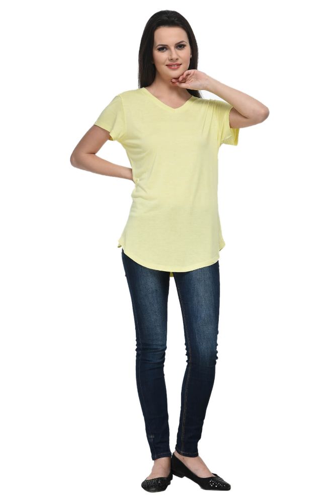 Picture of Frenchtrendz Viscose Butter V-Neck short Sleeve Long Length Top