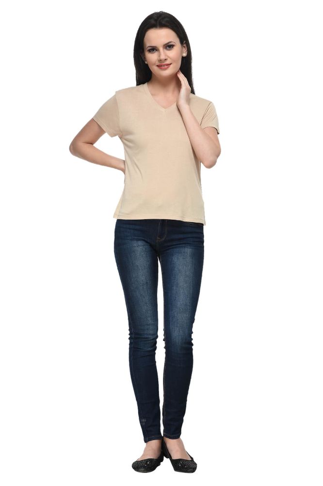 Picture of Frenchtrendz Viscose Skin V-Neck Half Sleeve Short Length Tops