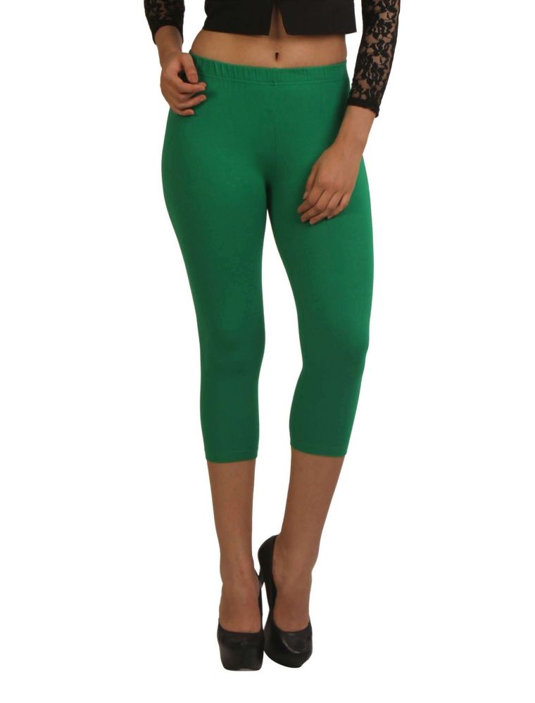 Picture of Frenchtrendz Cotton Spandex Green Leggings Capri