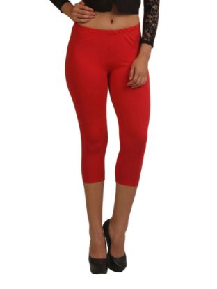 Picture of Frenchtrendz Cotton Spandex Red Leggings Capri
