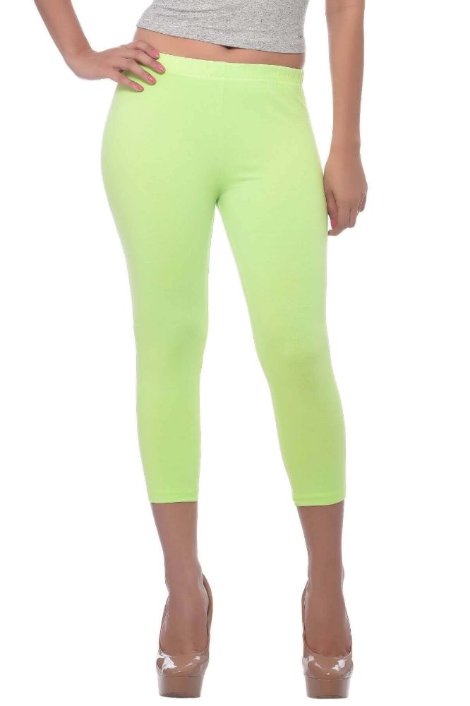 Picture of Frenchtrendz Cotton Spandex Neon Green Leggings Capri