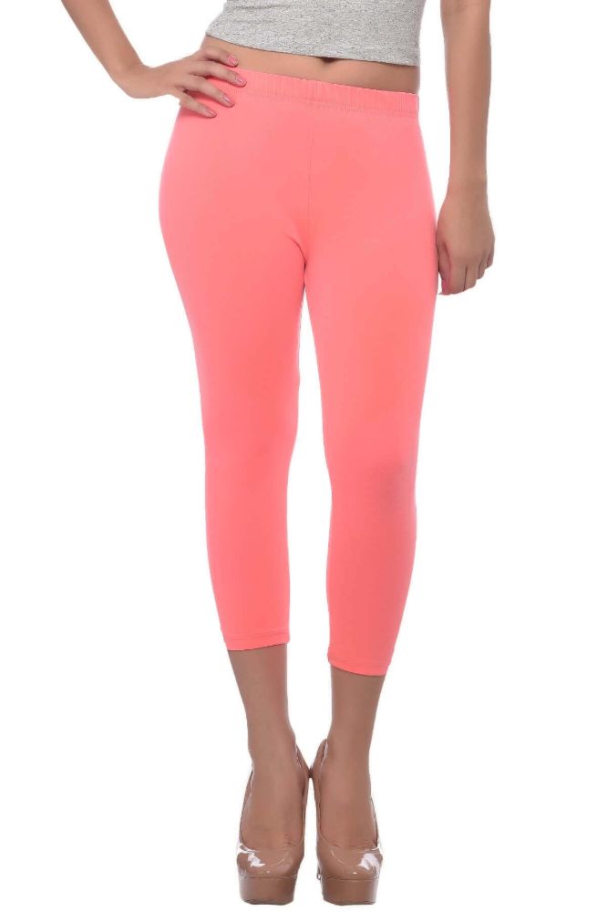 Picture of Frenchtrendz Cotton Spandex Neon Coral Leggings Capri