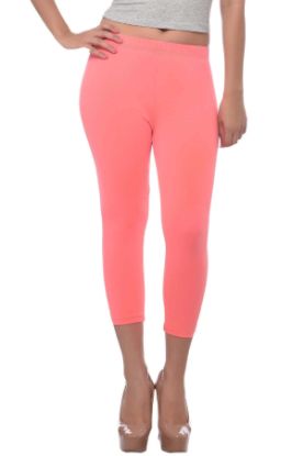 Picture of Frenchtrendz Cotton Spandex Neon Coral Leggings Capri