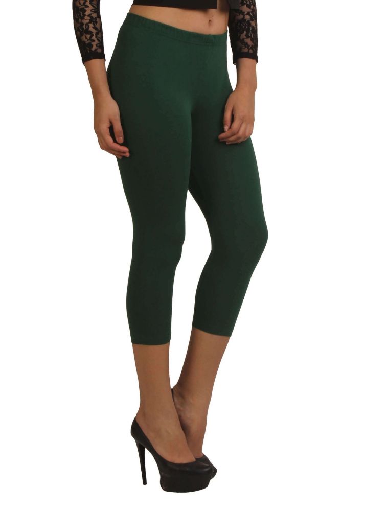 Picture of Frenchtrendz Cotton Spandex Dark Green Leggings Capri