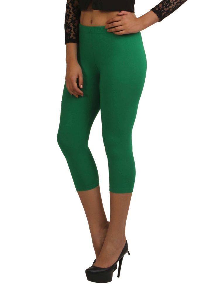 Picture of Frenchtrendz Cotton Spandex Green Leggings Capri