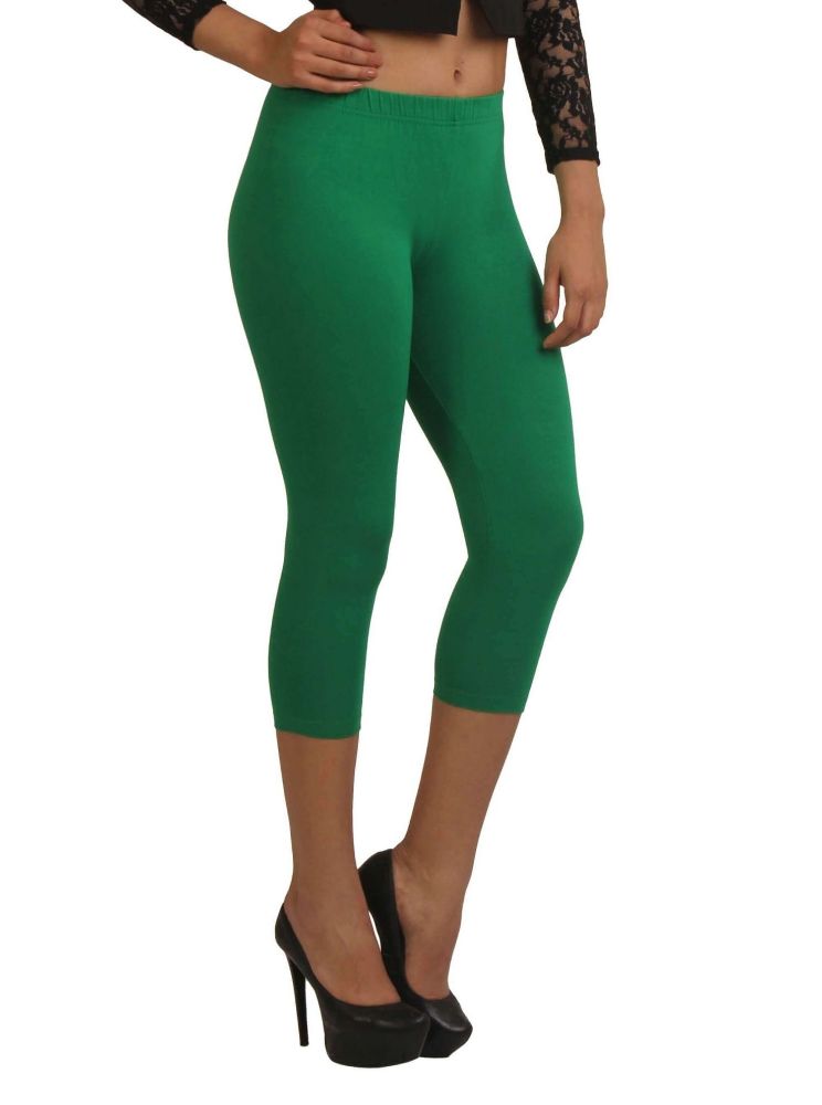 Picture of Frenchtrendz Cotton Spandex Green Leggings Capri