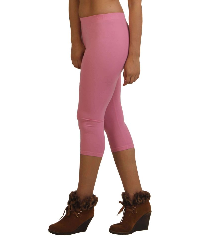 Picture of Frenchtrendz Cotton Spandex Baby Pink Leggings Capri
