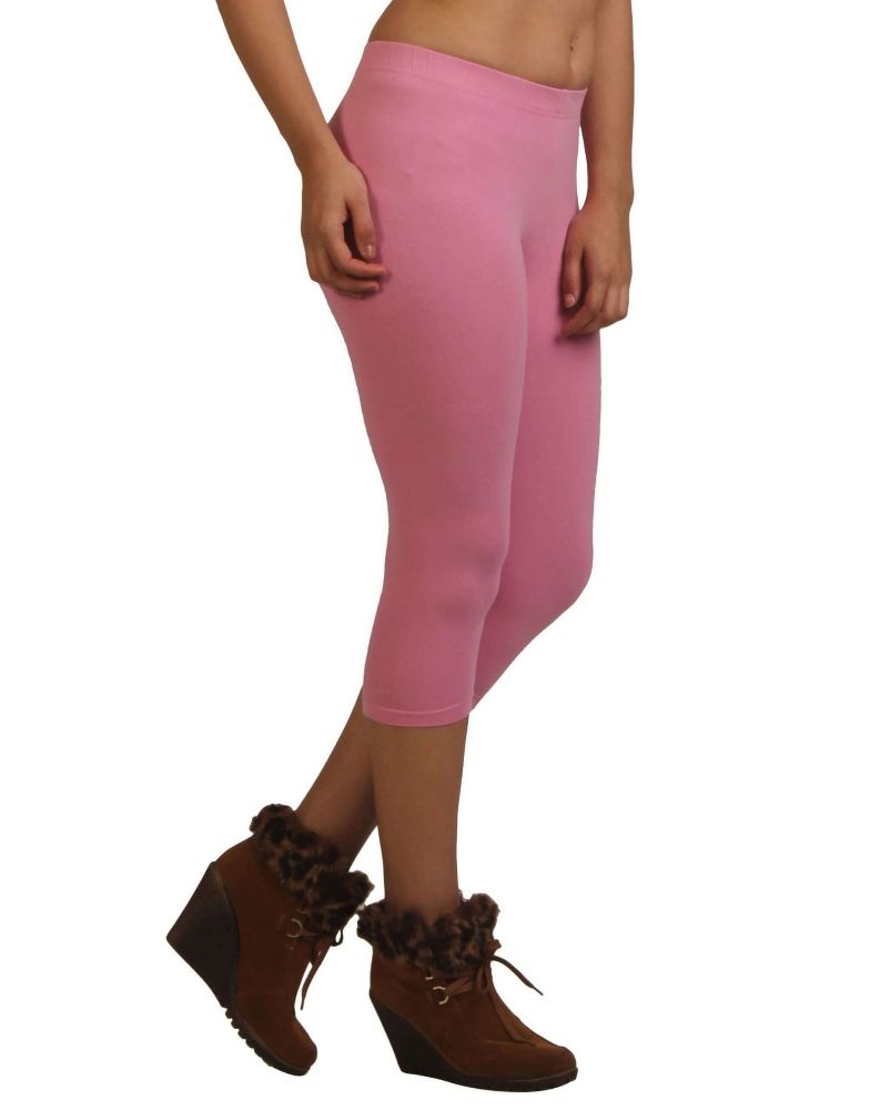Picture of Frenchtrendz Cotton Spandex Baby Pink Leggings Capri
