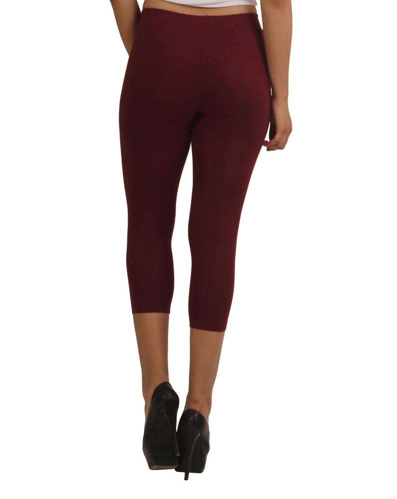 Picture of Frenchtrendz Cotton Spandex Dark Maroon Leggings Capris