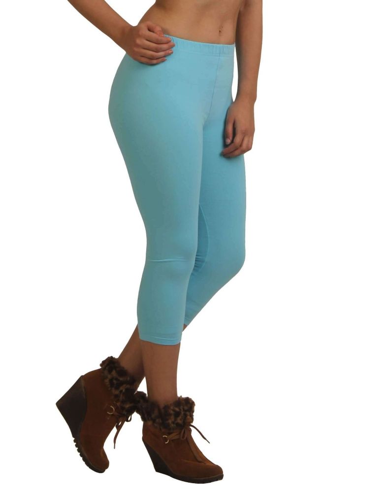 Picture of Frenchtrendz Cotton Spandex Sky Blue Leggings Capri