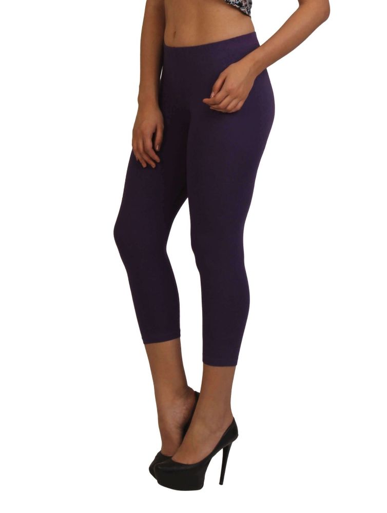 Picture of Frenchtrendz Cotton Spandex Purple Leggings Capri