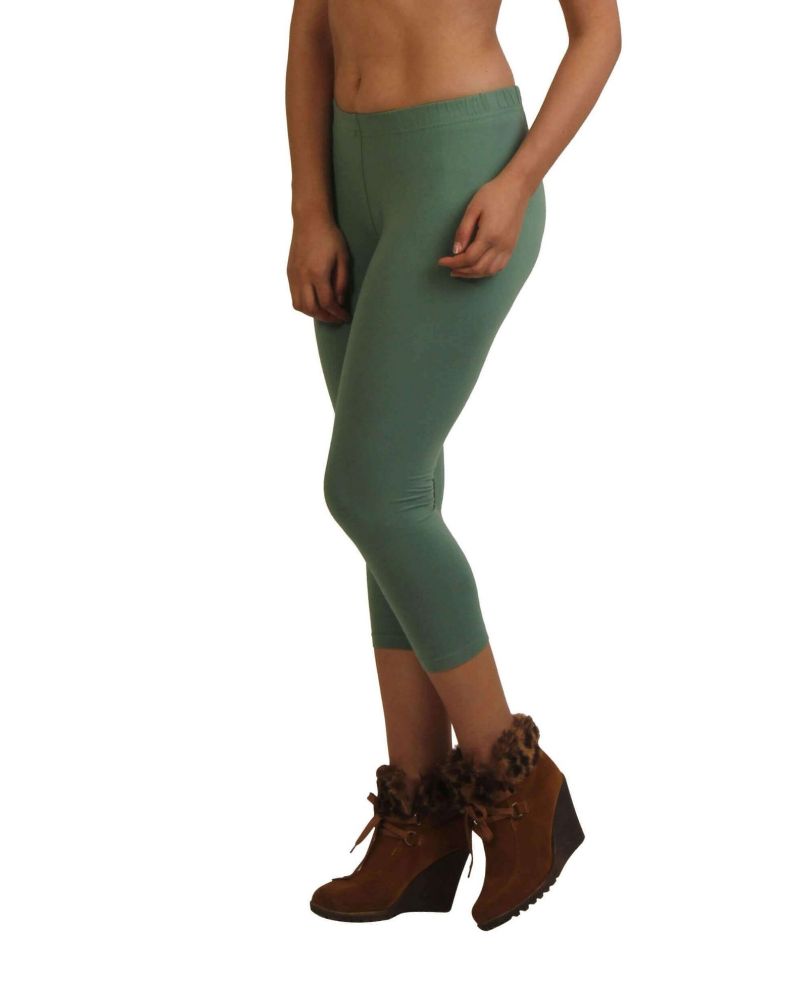 Picture of Frenchtrendz Cotton Spandex Light Green Leggings Capri