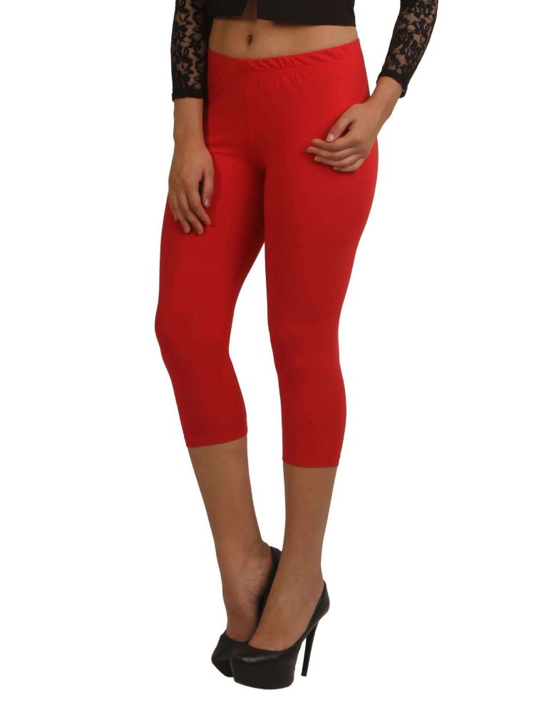 Picture of Frenchtrendz Cotton Spandex Red Leggings Capri
