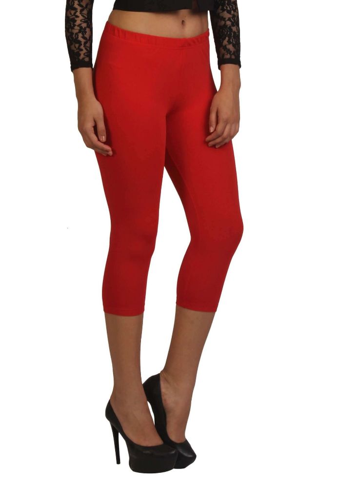 Picture of Frenchtrendz Cotton Spandex Red Leggings Capri
