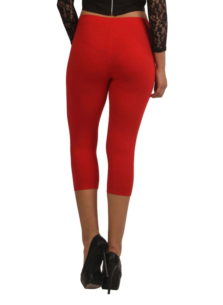 Picture of Frenchtrendz Cotton Spandex Red Leggings Capri