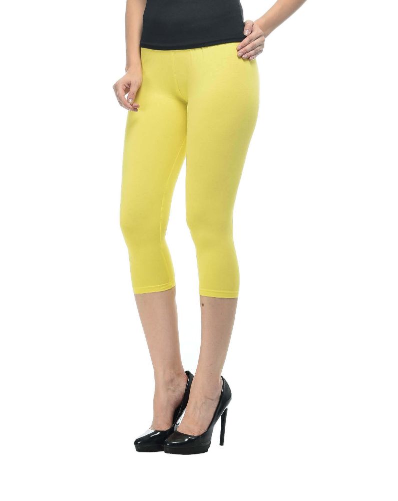 Picture of Frenchtrendz Cotton Spandex Yellow Leggings Capris