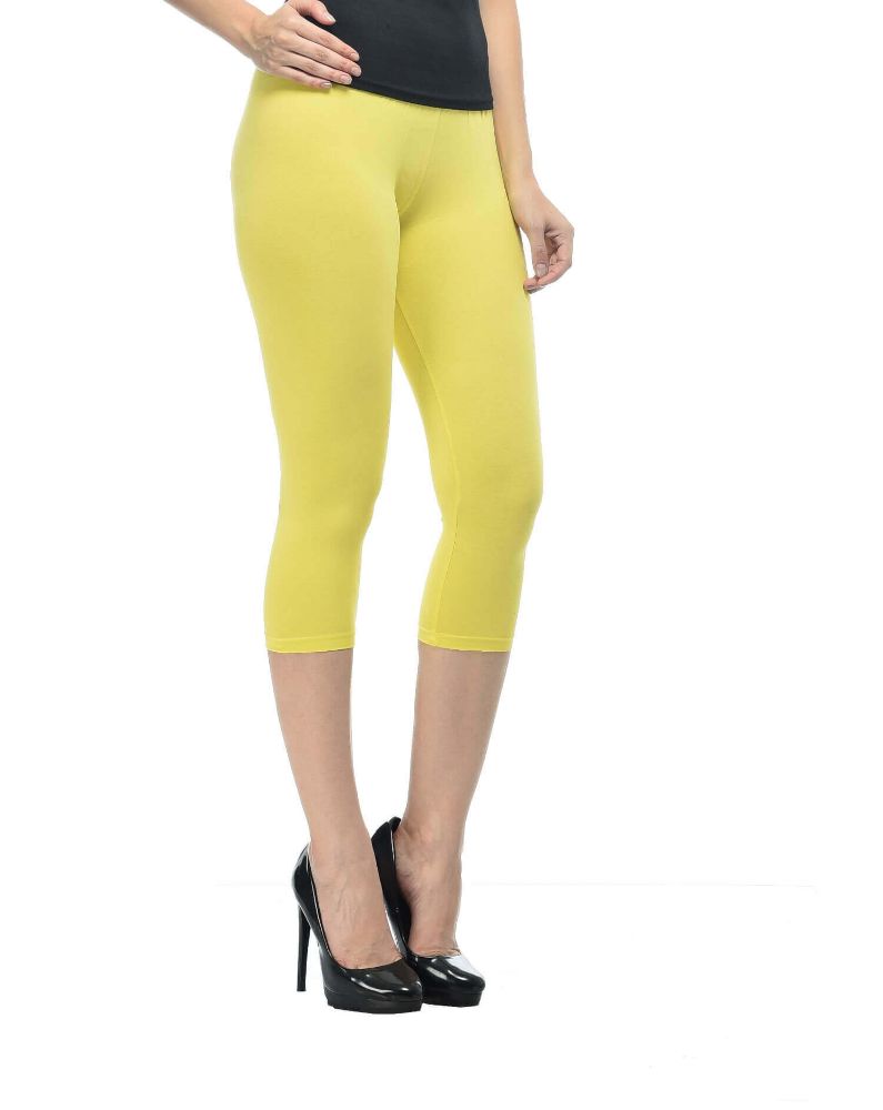 Picture of Frenchtrendz Cotton Spandex Yellow Leggings Capris