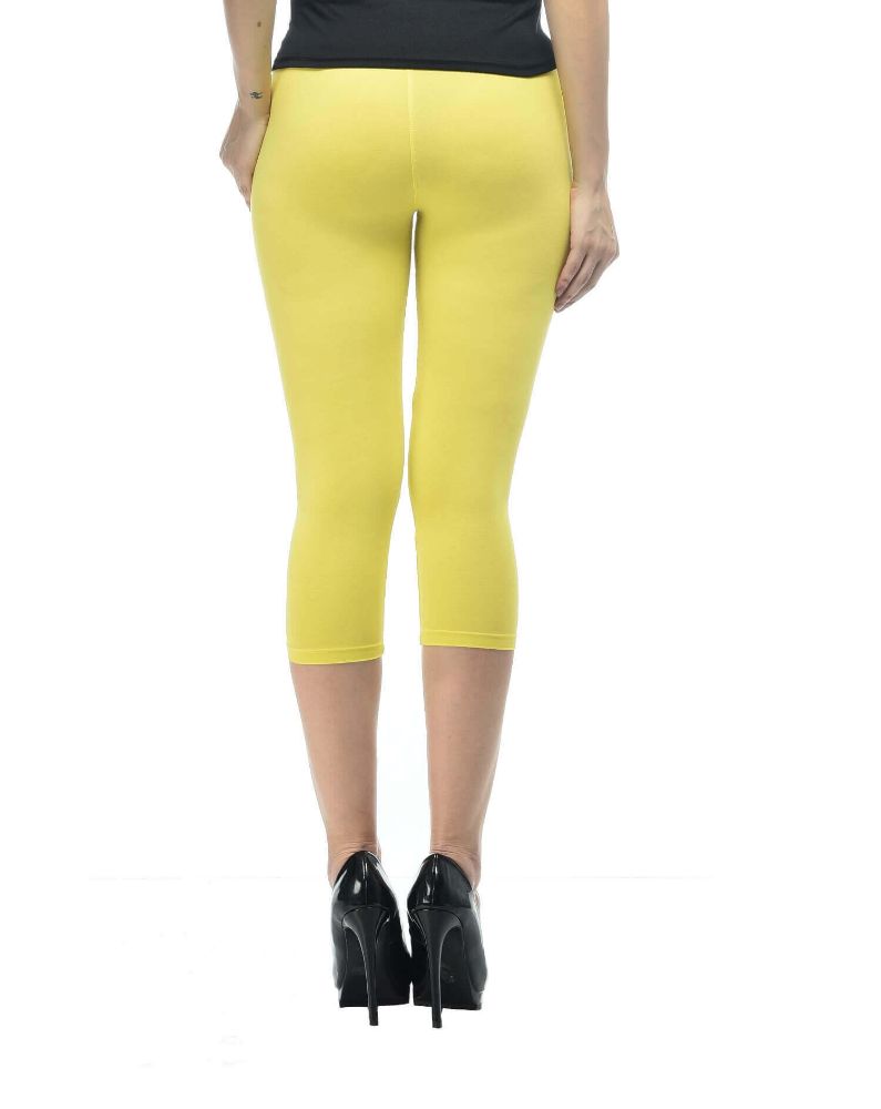 Picture of Frenchtrendz Cotton Spandex Yellow Leggings Capris