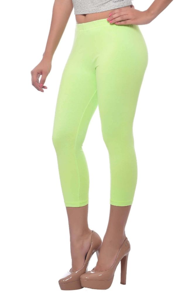 Picture of Frenchtrendz Cotton Spandex Neon Green Leggings Capri