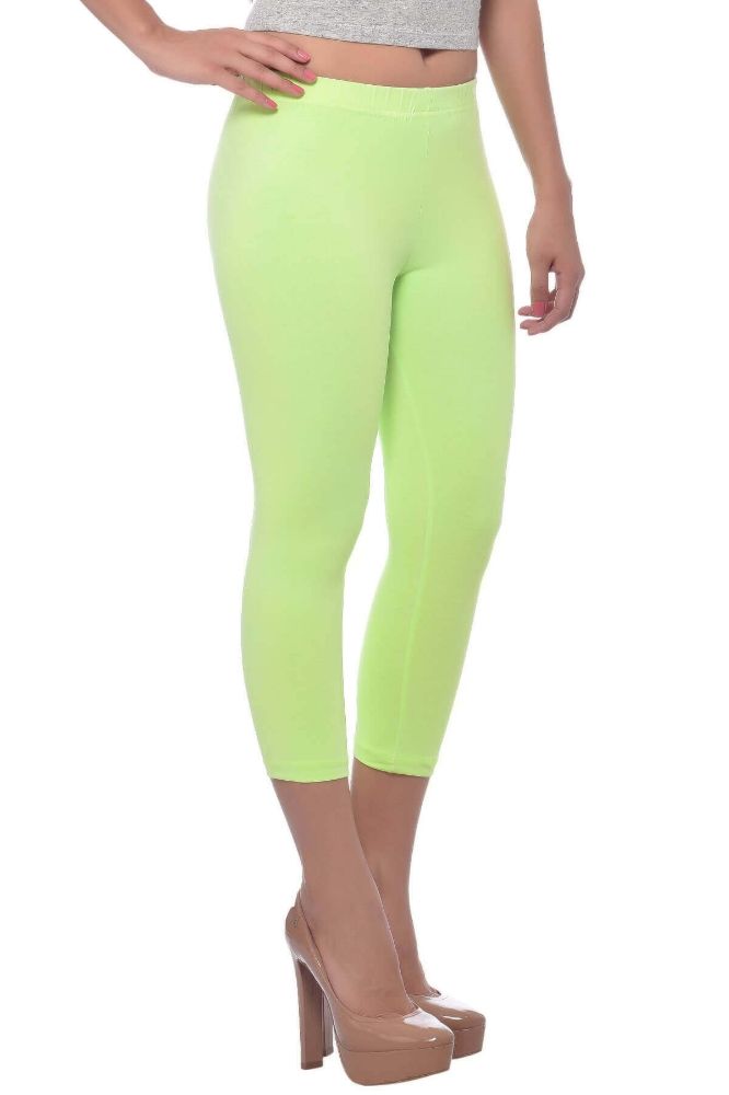 Picture of Frenchtrendz Cotton Spandex Neon Green Leggings Capri
