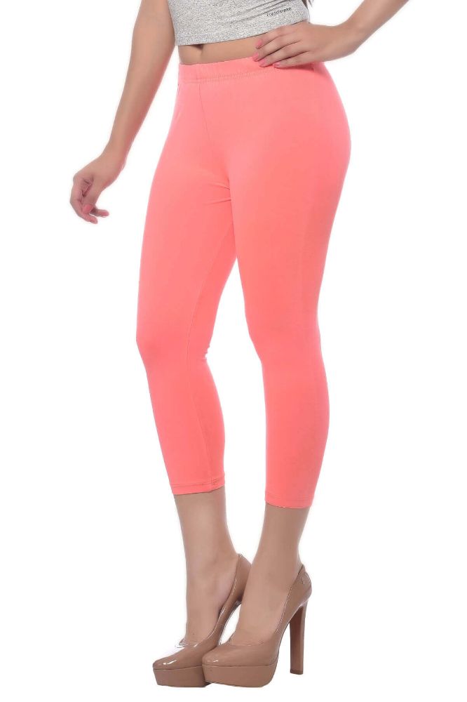 Picture of Frenchtrendz Cotton Spandex Neon Coral Leggings Capri