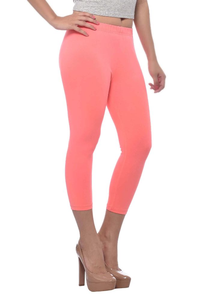 Picture of Frenchtrendz Cotton Spandex Neon Coral Leggings Capri