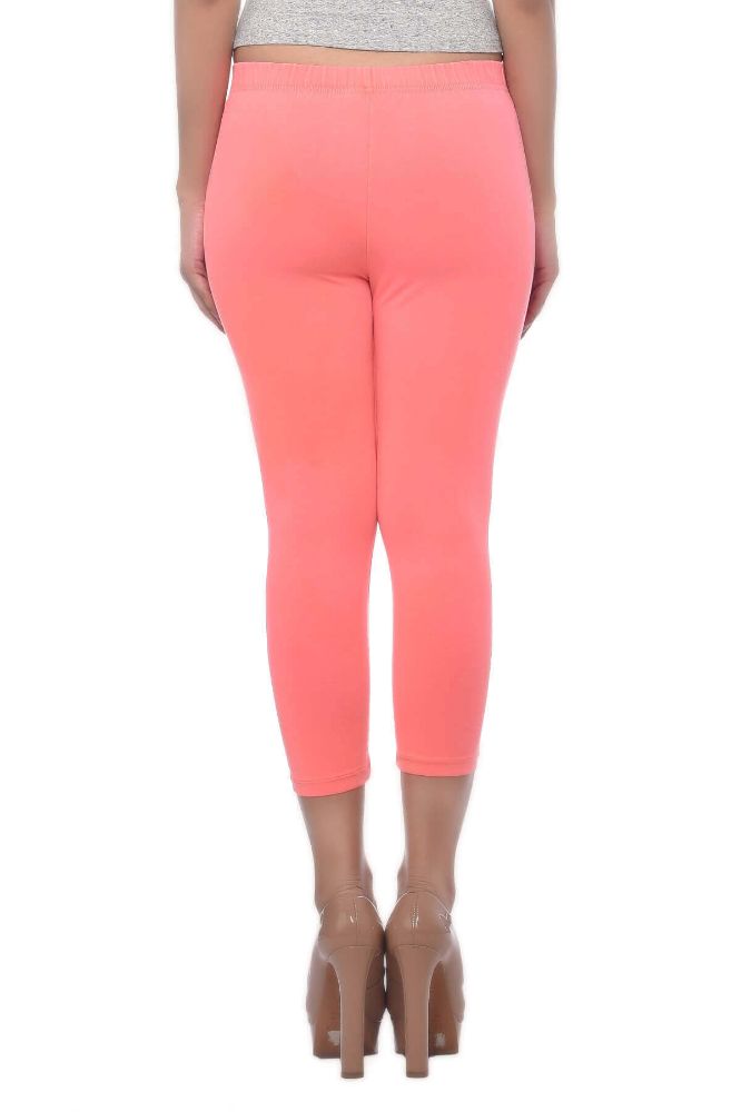 Picture of Frenchtrendz Cotton Spandex Neon Coral Leggings Capri