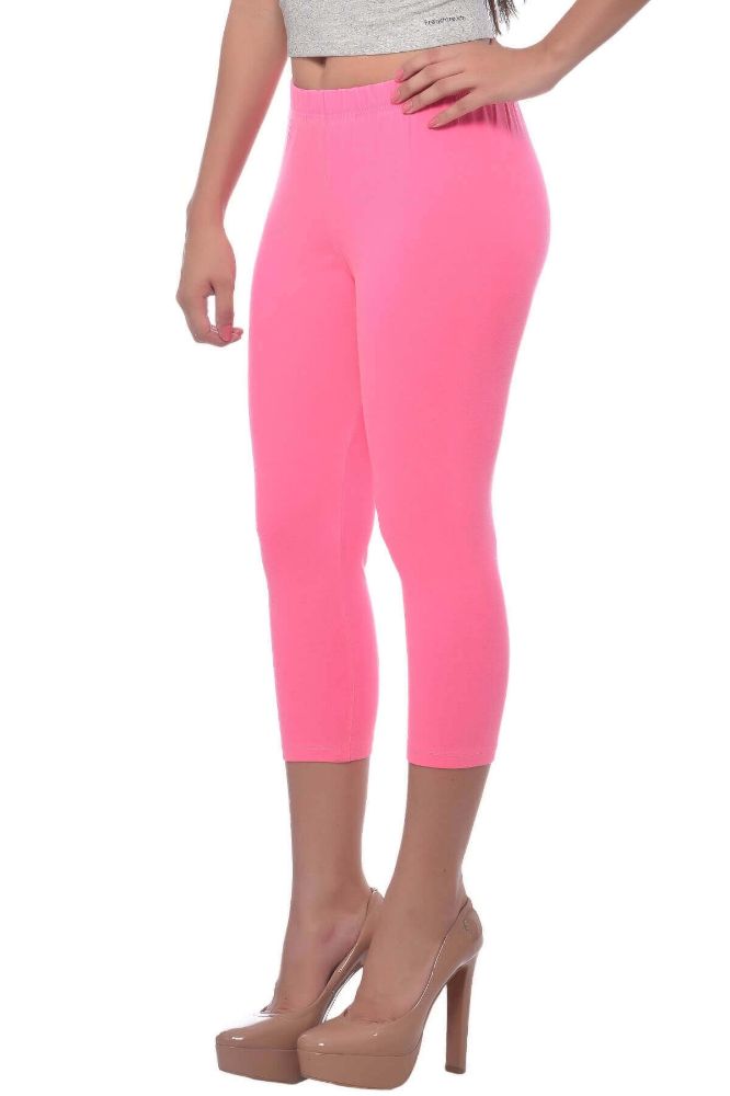 Picture of Frenchtrendz Cotton Spandex Neon Pink Leggings Capri